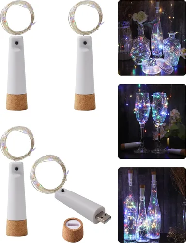 Vista 8 de tuhood Luces de botella de vino con corcho, paquete de 4 20 luces LED recargables con modo de luces múltiples, para decoraciones de Halloween