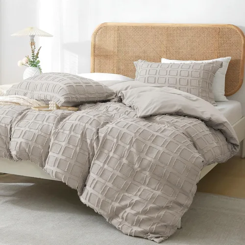 Vista 13 de MILDLY Juego de funda de edredón de tejido gofre, funda de edredón gris copetuda, 100% microfibra lavada, suave y transpirable, con textura, cierre