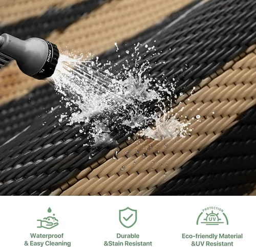 Vista 5 de GENIMO Alfombra de Exterior 5'x8' Impermeable para Patio, Alfombra de Paja de Plástico Reversible para Exteriores, Alfombras de Camping