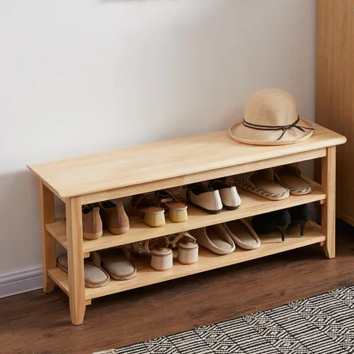 Vista 9 de XKZG Banco de Almacenamiento con Zapatero de Madera, Banco para Zapatos de Madera Sólida Rústica para Entrada (Marrón, 23.6")