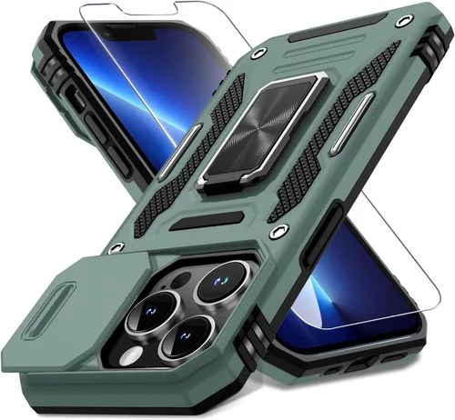 Vista 67 de DEERLAMN Funda para iPhone Xs Max con funda deslizante para cámara + protector de pantalla, soporte giratorio de anillo de grado militar a prueba