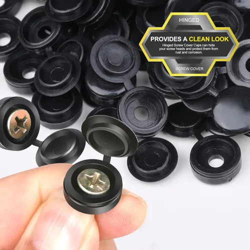 Vista 3 de HNYYZL 150 tapas de rosca, cubiertas de plástico negro con bisagras, tamaño S, se adapta a tornillos #6/#8 (M3/M4), 150 piezas