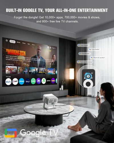 Vista 2 de 【3000 ANSI oficial Google TV】Proyector inteligente 4K con WiFi y Bluetooth, proyectores VOPLLS para exteriores con Dolby/Auto Focus, teléfono