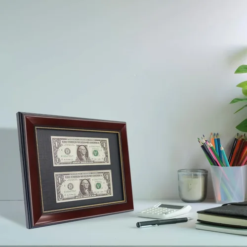 Vista 7 de GMFrames Marco de billetes de dólar de caoba con vidrio real de estera negra