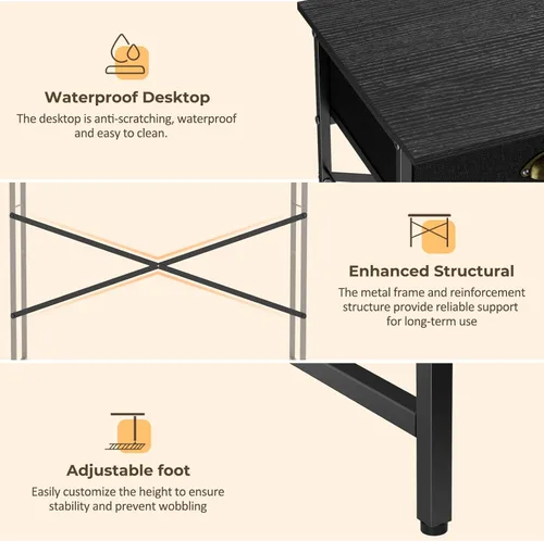 Vista 7 de DAOUTIME - Escritorio negro para escribir para dormitorio de niños, escritorio pequeño de 31.5 pulgadas para computadora para espacios pequeños