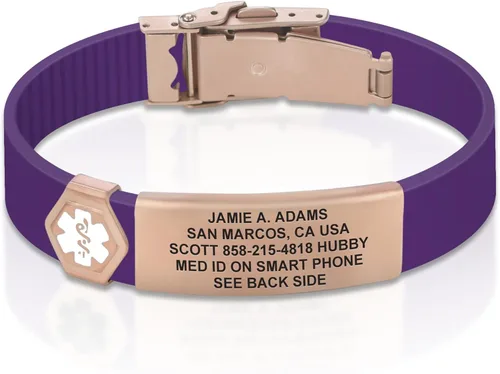 Vista 62 de Divoti Pulsera de identificación de alerta médica grabada personalizada, grabado láser de doble cara (hasta 9 líneas), pulsera de silicona ajustable