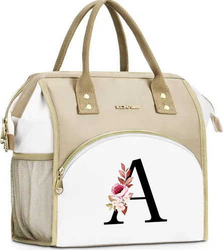 Lonchera con inicial para mujer, lonchera térmica para niñas, lonchera grande para adultos, a prueba de fugas, para trabajo de picnic, bolsa de mano