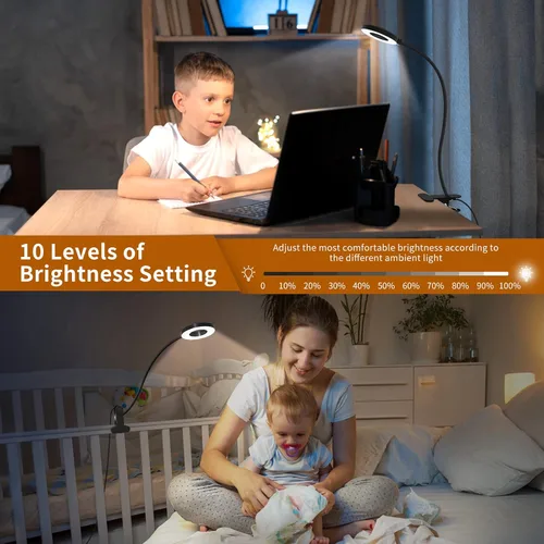 Vista 3 de iZELL Lámpara de Escritorio, Luz de Lectura LED con Abrazadera, 3 Modos de Color y 10 Niveles de Brillo, Brazo Flexible, Luz de Libro para Niños