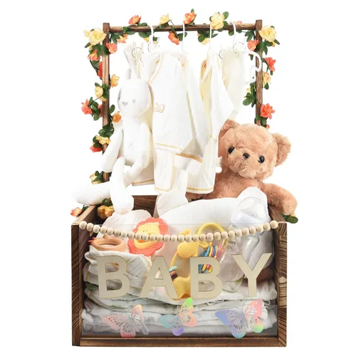 Vista 10 de PIIOSER Caja de Ducha de Bebé para Armario, Caja de Almacenamiento de Bebé Multifuncional de Madera y Acrílico Visible con Asa, Cestas de Juguetes