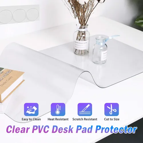 Vista 2 de JanJunDec Protector de mesa transparente para escritorio, 24 x 60 pulgadas, tapete de escritorio de plástico transparente para teclado
