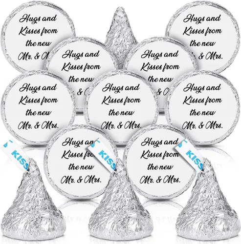 Vista 10 de Laumoi 1000 piezas de calcomanías de abrazos y besos de los nuevos Sr. y Sra. para bodas, etiquetas adhesivas de gotas de chocolate de 1.9 cm
