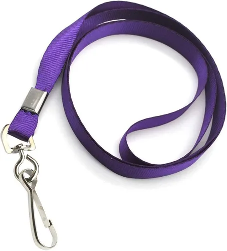 Vista 3 de Beebel 100 cordones morados para insignias de identificación, cordón plano con clip de insignia con gancho en J (morado)