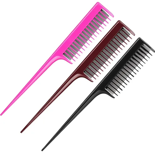 Vista 9 de Leinuosen 3 piezas de peine de triple burla herramienta cola de rata, capas de burla, peine de cola de púas para mujer, raíz de espalda para añadir