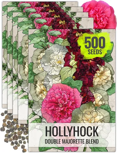 Vista 15 de Seed Needs, Semillas mixtas de Hollyhock Carnival - Semillas tradicionales para plantar Alcea rosea - Flor silvestre bienal que atrae a