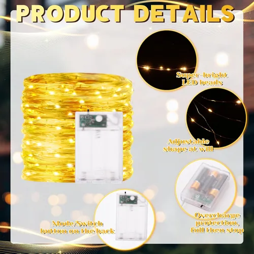 Vista 4 de VIHOSE Guirnalda de 40 luces LED de 20 pies, funciona con pilas, luces parpadeantes, impermeables, alambre de cobre, cadena de luces de Navidad