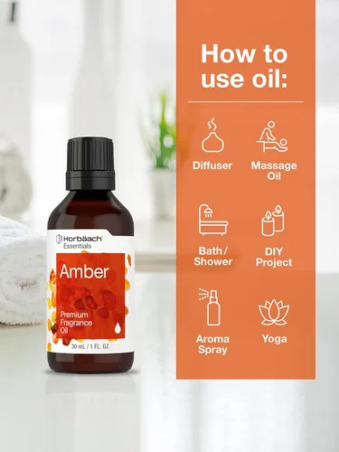Vista 3 de Horbäach Aceite aromático ámbar 1 onza líquida para difusores, fabricación de velas y jabón, proyectos de bricolaje y más Grado premium
