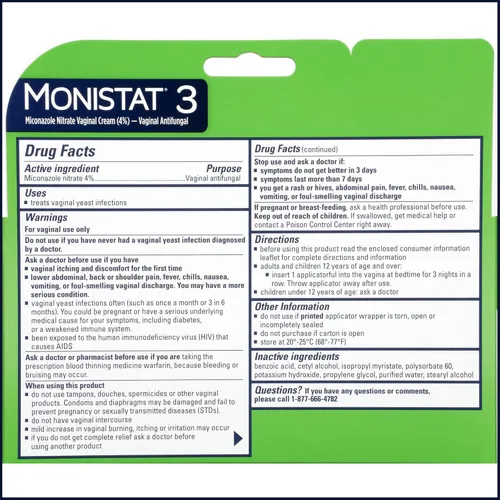 Vista 2 de Monistat 3 Tratamiento Vaginal Antifúngico 3 días de tratamiento, paquete combinado, paquete de de 1, 1, 1