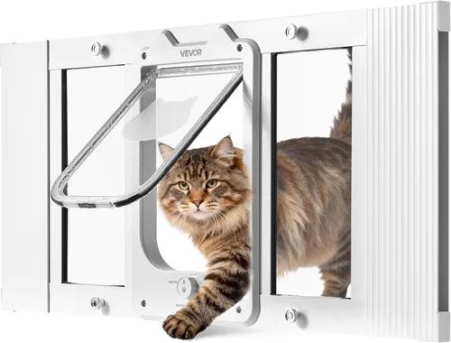 Vista 10 de VEVOR Puerta de gato para ventana, ajustable para adaptarse a un ancho de ventana de 27 a 32 pulgadas, 4 modos de bloqueo seguro, marco de aluminio