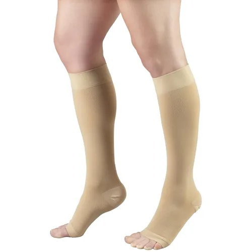 Vista 15 de Truform Medias de compresión médicas de 20-30 mmHg, microfibra con infusión de aloe, hasta la rodilla, puntera abierta, beige, talla S