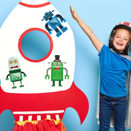 Vista 6 de 24 hojas de calcomanías para hacer tu propio robot para hacer una cara, calcomanías para niños pequeños con robots, manualidades, suministros