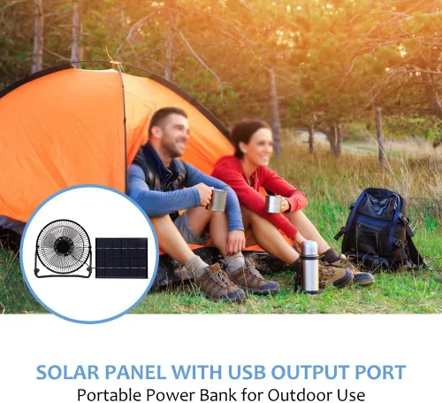 Vista 7 de Ventilador USB de 5.2 W alimentado por panel solar, mini ventilador portátil para refrigeración al aire libre, hogar, viajes, camping, casa