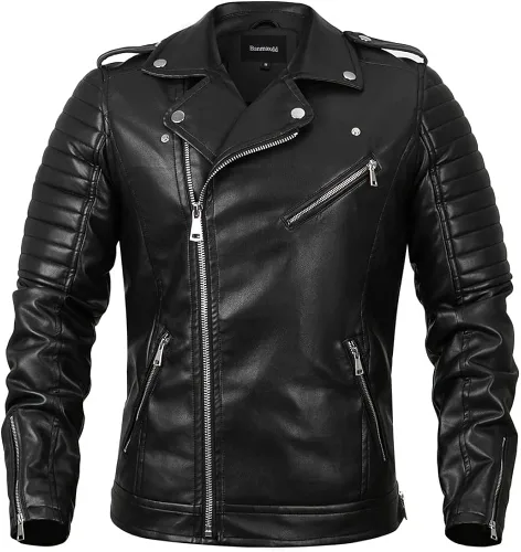 BANMAXDD Men's Faux Leather Jacket QUALITY Black Waterproof Windproof Multi-pocket Biker Jacket Casual Warm Winter Coat
