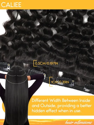 Vista 4 de Caliee 3B 3C Jerry Curly Extensiones de cabello humano con clip, Extensiones de cabello rizado de 12 pulgadas, Extensiones de cabello naturales