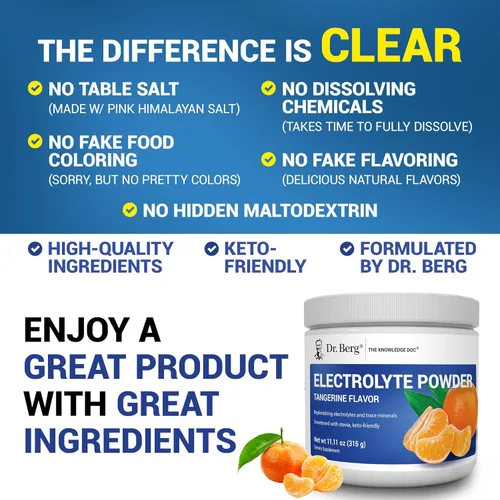 Vista 5 de Dr. Berg Zero Sugar Hydration Keto Electrolyte Powder - Mejorado con 1000 mg de potasio y sal rosa real del Himalaya (no sal de mesa) - Suplemento