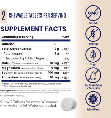 Vista 5 de SaltStick Electrolyte FastChews Pastillas de electrolitos masticables, pastillas de sal para corredores, electrolitos para deshidratación, coco