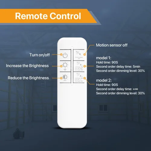 Vista 9 de Smart Shop Lights 150W - Sensor de movimiento Micware 18000LM UFO LED alta luz de bahía con control remoto multifunción, 10% -100% regulable IP65
