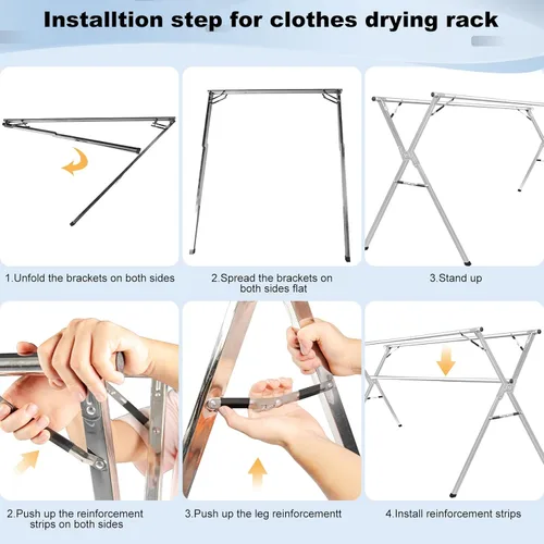 Vista 7 de Sarahipe Sillars Perchero de Ropa para Secar, Perchero de Secado de 160 cm para Ropa Plegable y Colapsable de Acero Inoxidable Resistente Perchero