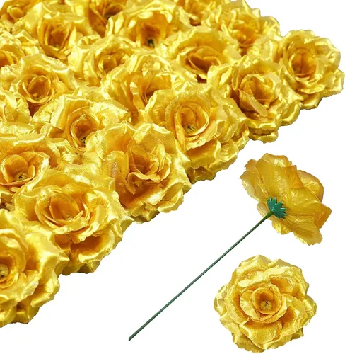 Vista 12 de Flores artificiales de rosas, 50 unidades de rosas negras a granel con tallo, cabeza de flor falsa de rosa de seda de 3 pulgadas para boda, fiesta