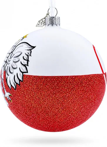 Vista 2 de Bandera de Polonia bola de cristal adorno de Navidad 4 pulgadas