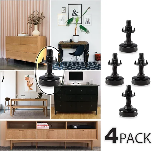 Vista 8 de Pies niveladores de muebles ajustables y resistentes para armarios, sofás, mesas, sillas, elevadores, soporte de 1320 libras, kit de tuercas en T