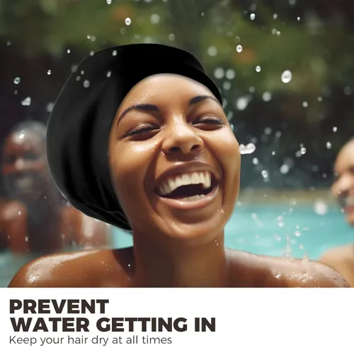 Vista 2 de Gorra de natación extragrande – gorro de natación para cabello largo, rastas, cabello ondulado, extensiones de cabello, trenzas, rizos y afros