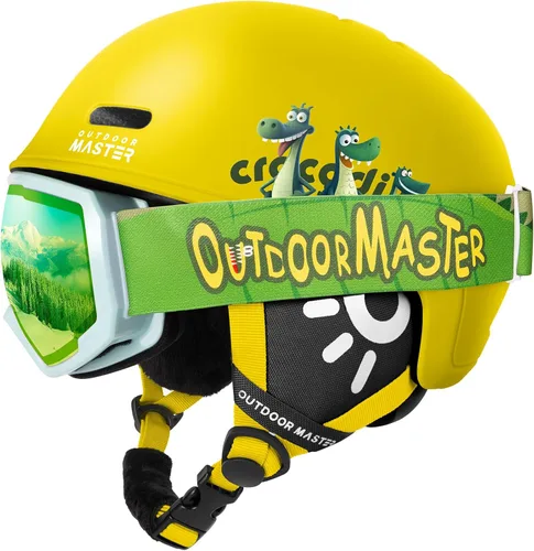 Vista 11 de OutdoorMaster - Juego de casco y gafas de esquí para niños, casco de snowboard, carcasa de PC duradera y espuma EPS, casco de nieve con 12