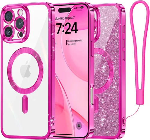 Vista 41 de Meifigno Funda diseñada para iPhone 16 de 6.1 pulgadas, [tarjeta con purpurina y correa de muñeca] [compatible con MagSafe] Protección completa