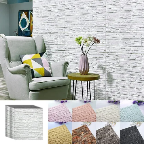 Vista 5 de Adhesivos de pared de ladrillo 3D, paneles de espuma, autoadhesivos, impermeables, de piedra sintética, papel tapiz para sala de estar, fondo de TV