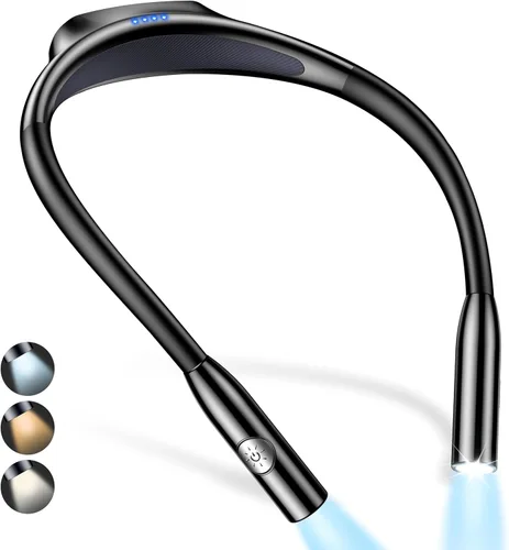 Vista 10 de Gritin - Luz de lectura para el cuello LED, luz de libro para leer en la cama - Cuidado de los ojos, 3 colores, brillo ajustable, brazos flexibles