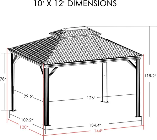 Vista 8 de Kozyard Caesar 10 x 12 pies Gazebo Permanente de Aluminio de techo rígido con una pared lateral con mosquitero