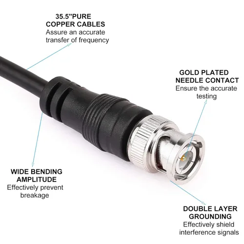 Vista 3 de Clyxgs BNC - Sonda de cable de prueba de clip de cocodrilo doble, sonda de osciloscopio BNC a clip de cocodrilo de 36.2 in (5 unidades)