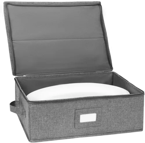 Caja de almacenamiento para platos popoly, contenedores de almacenamiento de porcelana de carcasa dura 17" x 13" x 6", incluye 5 separadores de
