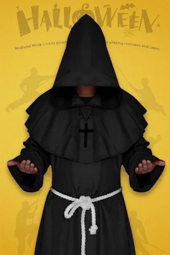 Vista 4 de Coser Park - Disfraz de monje medieval para Halloween disfraz con capucha