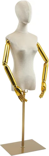Torso de maniquí femenino de terciopelo con soporte, soporte de exhibición de maniquí de terciopelo beige, 59 a 78 pulgadas de altura ajustable,