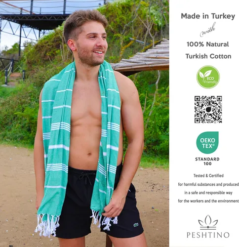 Vista 2 de Toalla de playa turca, 100% algodón, 38 x 71 pulgadas, secado rápido, delgada, ligera, suave, libre de arena, toallas compactas para playa, piscina