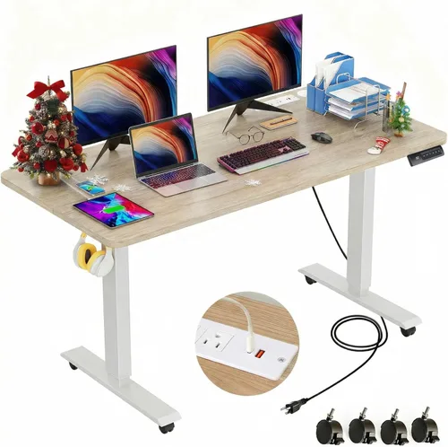 Vista 12 de farexon Escritorio Eléctrico de Pie de 55 x 24 con Altura Ajustable con Estación de Carga, Escritorio de Pie con Ruedas, Tomacorrientes, Alfombrilla