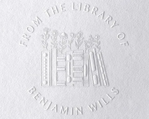Vista 3 de Estampadora de libro personalizada de la biblioteca de Ex Libris Selladora floral Sellos de biblioteca personalizados Mango de madera