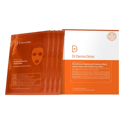 Vista 6 de Dr Dennis Gross Mascarilla de tratamiento iluminador de biocelulosa láctica con vitamina C, revive la piel seca y visiblemente dañada, 1 paquete
