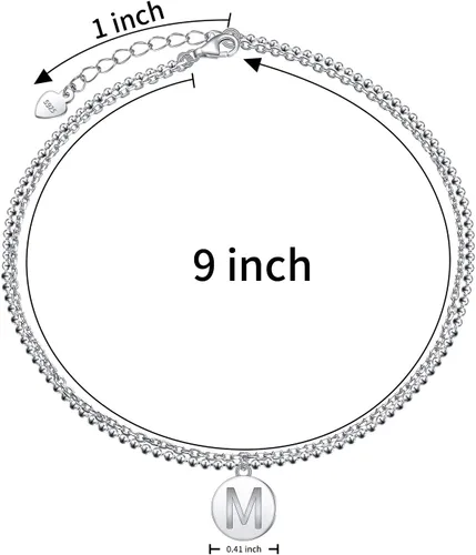 Vista 4 de Initials Anklet for Women S925 Sterling Silver Adjustable Foot Ankle Bracelet with Letter