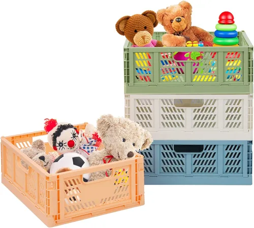 Organizador de cajones de plástico, paquete de 4 cajas de almacenamiento plegables, apilables, cesta plegable, contenedores de armario, organizador